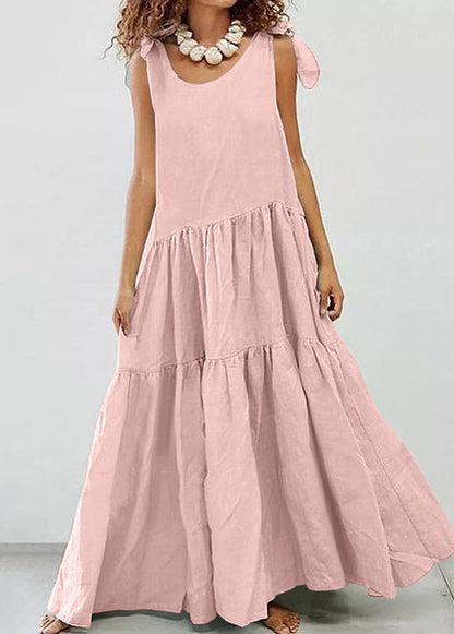V-neck Cotton and Linen Dress Sleeveless