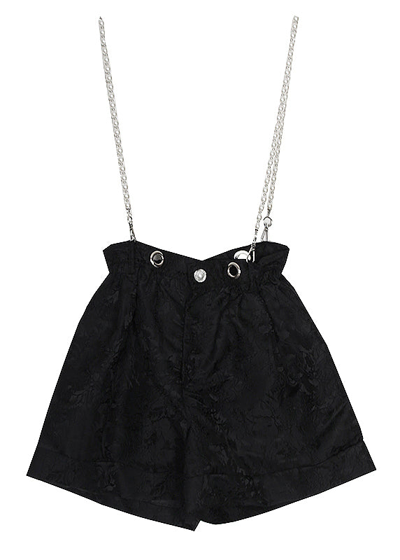 Black Zip Up Jacquard Cotton Shorts