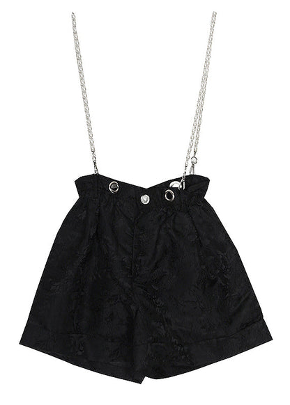Black Zip Up Jacquard Cotton Shorts