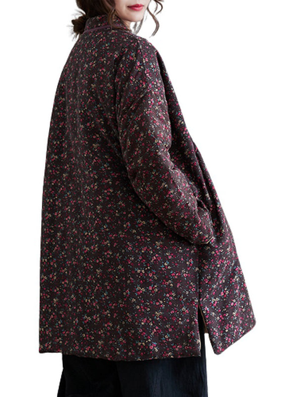 Purple Print Stand Collar Fine Cotton Filled Top Winter