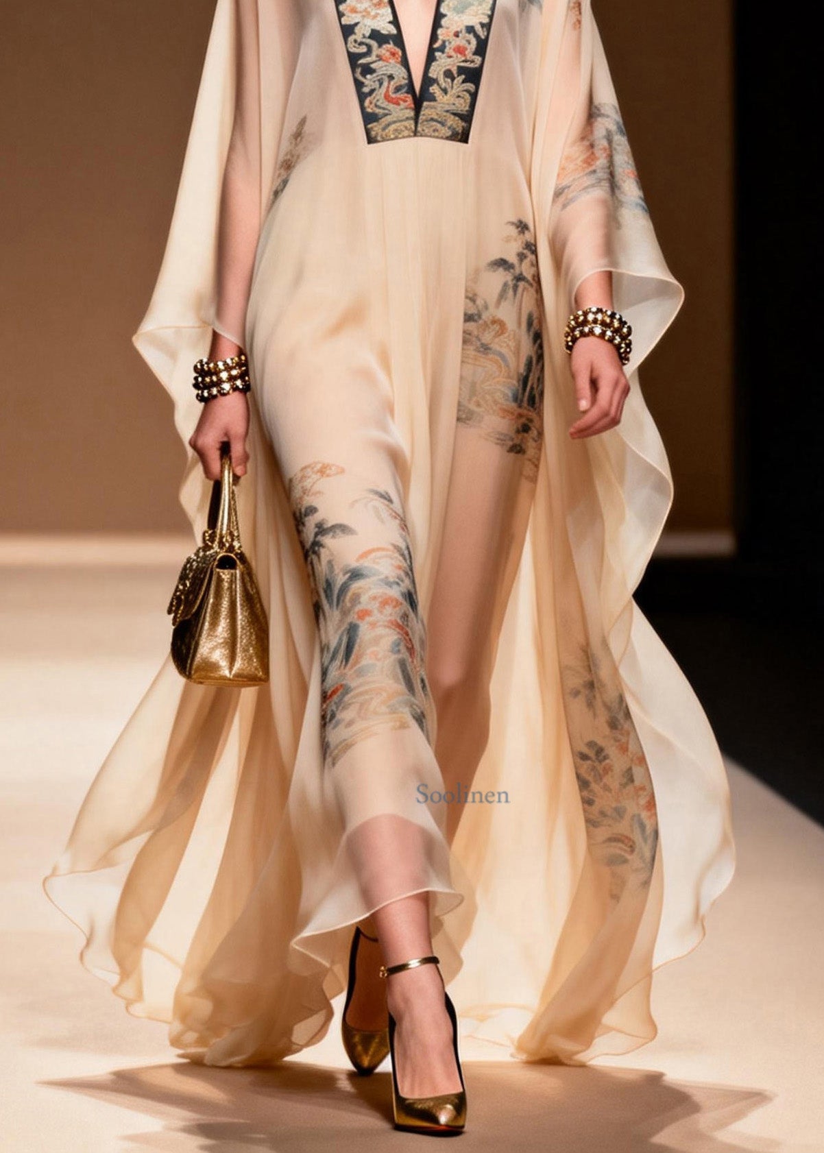 V Neck Print Chiffon Dresses Summer