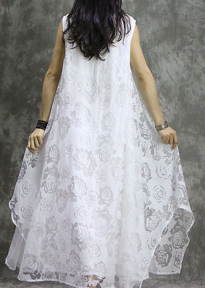 White Asymmetrical Silk Vacation Dresses Sleeveless