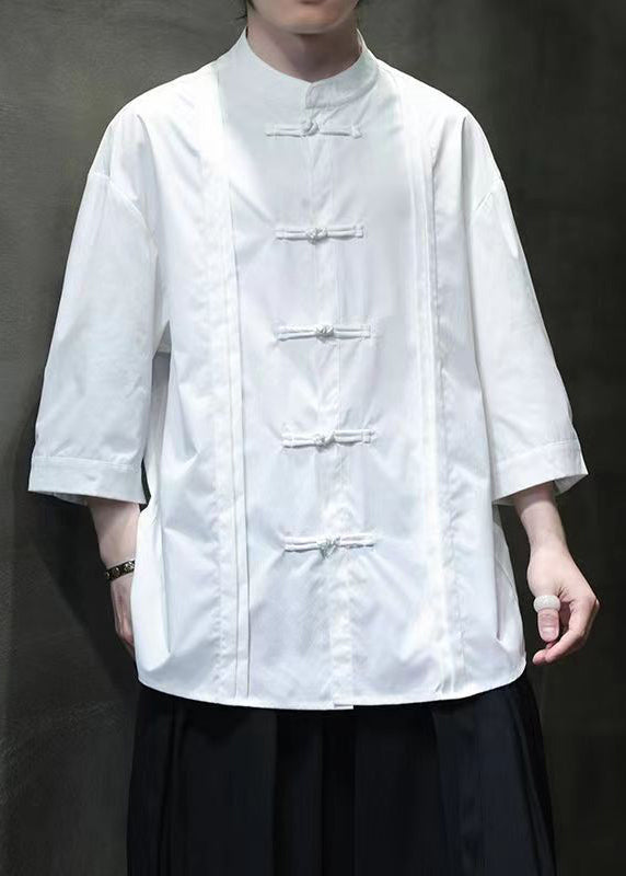 White Button Silk Cotton Shirts Bracelet Sleeve