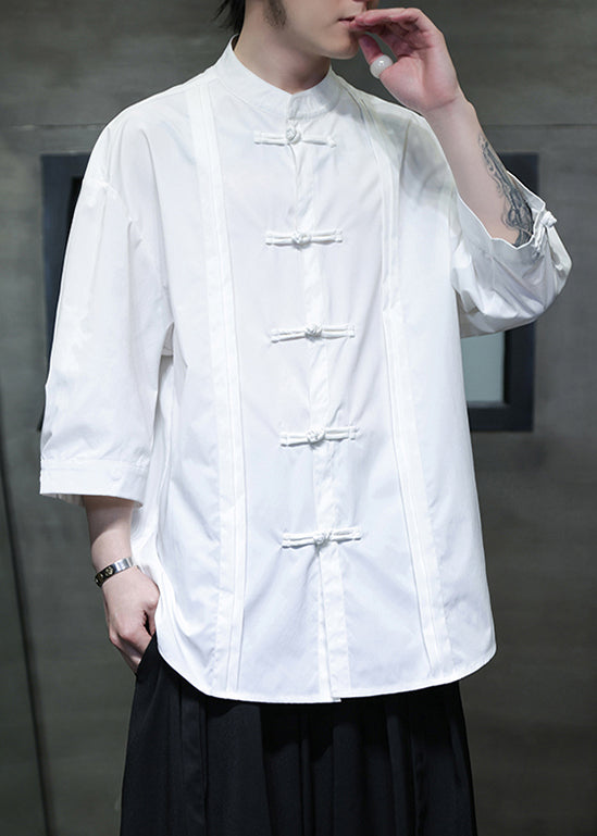 White Button Silk Cotton Shirts Bracelet Sleeve