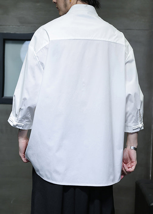 White Button Silk Cotton Shirts Bracelet Sleeve