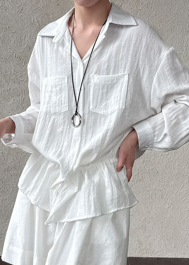 Plus Size White Cinched Cotton UPF 50+ Blouses Spring