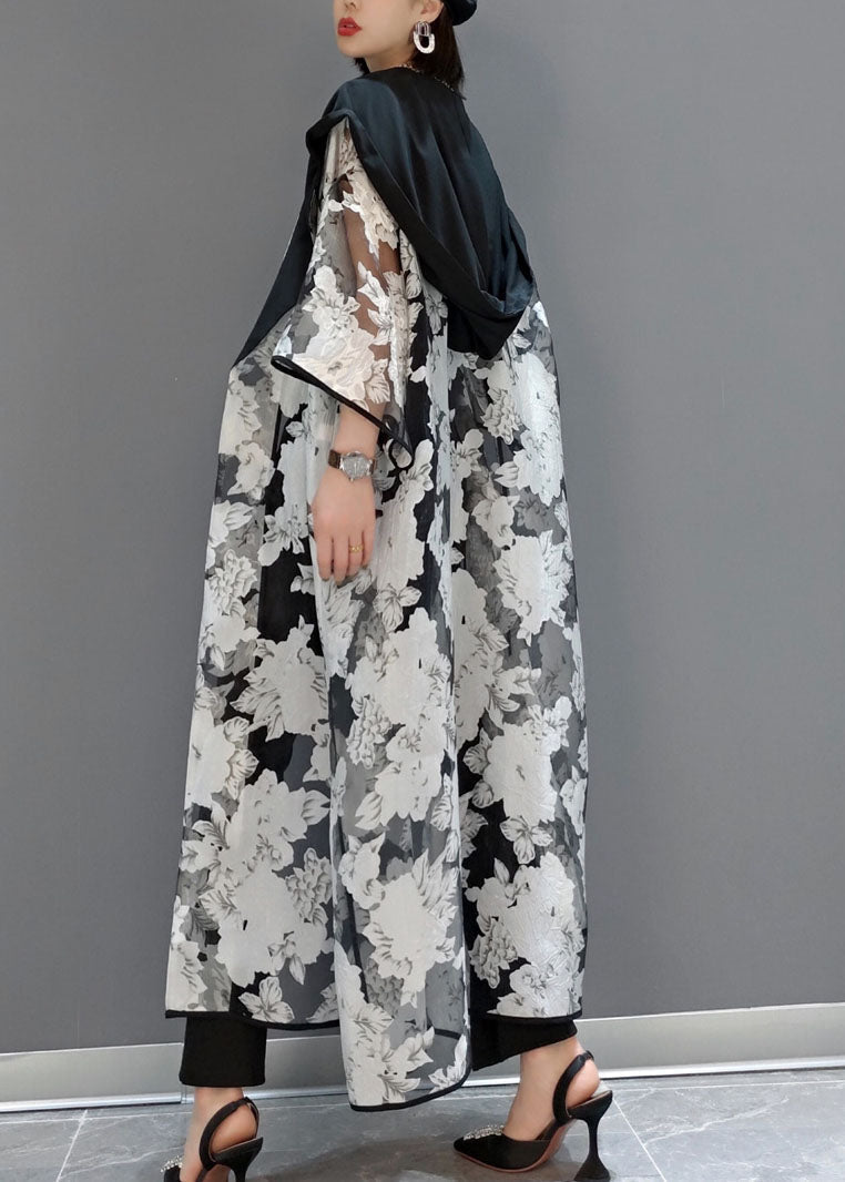 White Hooded Print Tulle Cardigans Summer