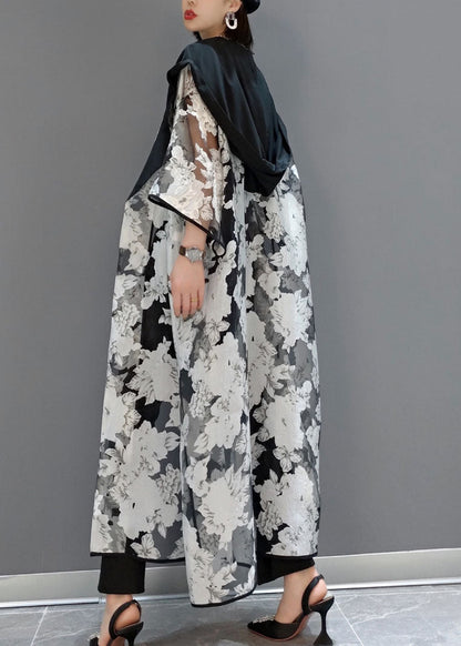White Hooded Print Tulle Cardigans Summer