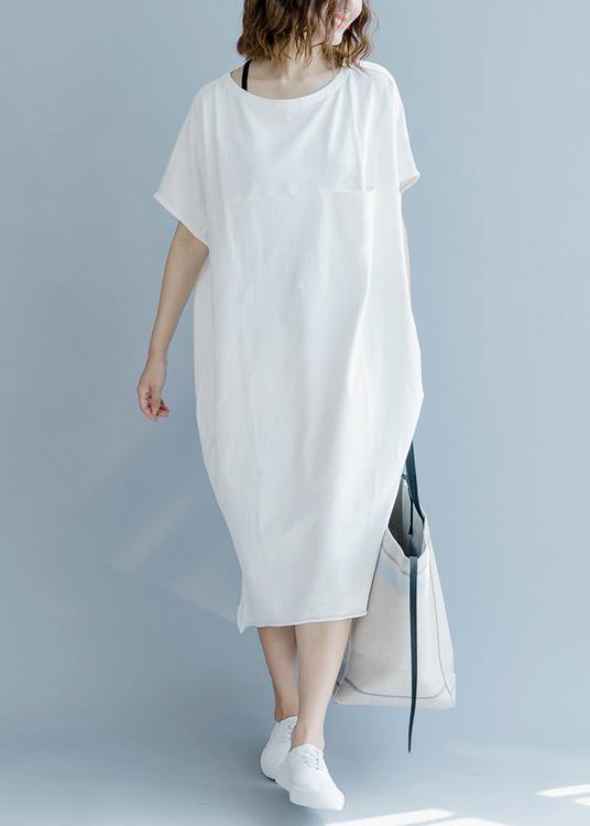White O-neck Cotton Summer Maxi Dresses