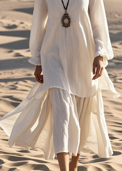 White Oversized Cotton Fake Two Piece Dresses Spring