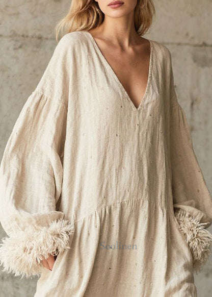 White Oversized Patchwork Faux Fur Maxi Dress Fall