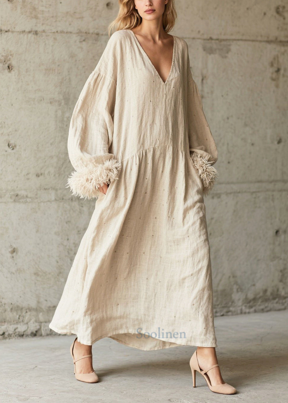 White Oversized Patchwork Faux Fur Maxi Dress Fall