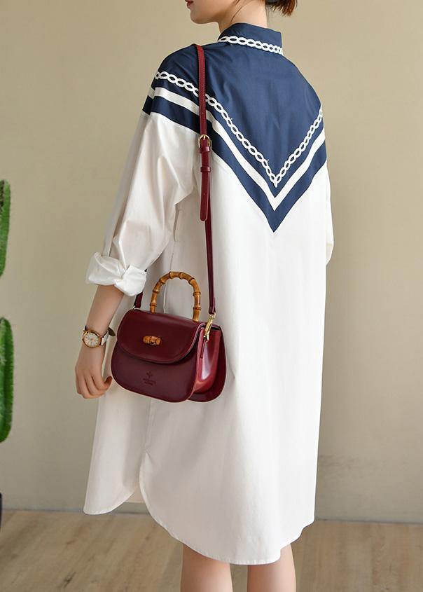 White Patchwork Peter Pan Collar Cotton Long Sleeve Spring Dresses