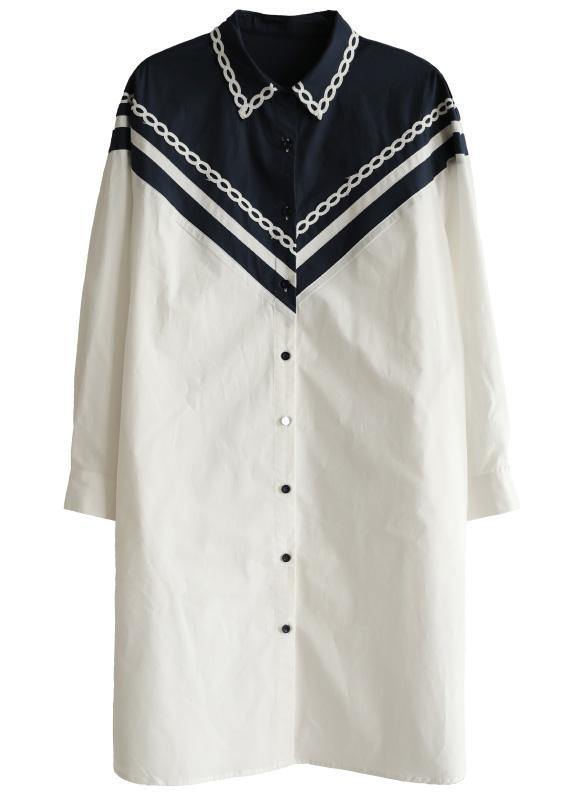 White Patchwork Peter Pan Collar Cotton Long Sleeve Spring Dresses