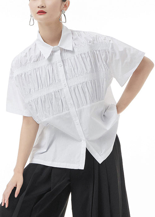 White Peter Pan Collar Cotton Blouse Top Short Sleeve