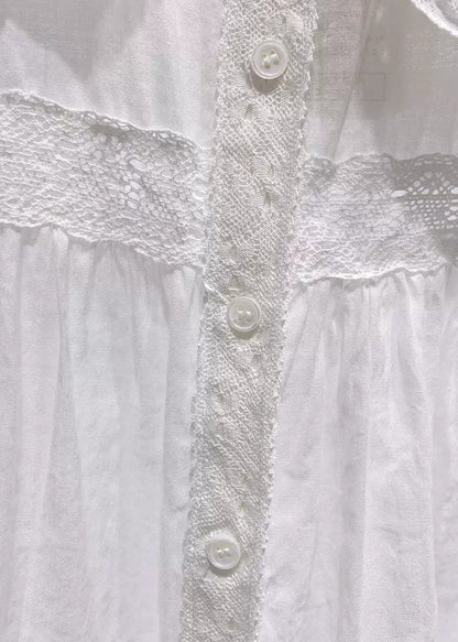 Plus Size White Peter Pan Collar Lace Cotton Blouses Half Sleeve