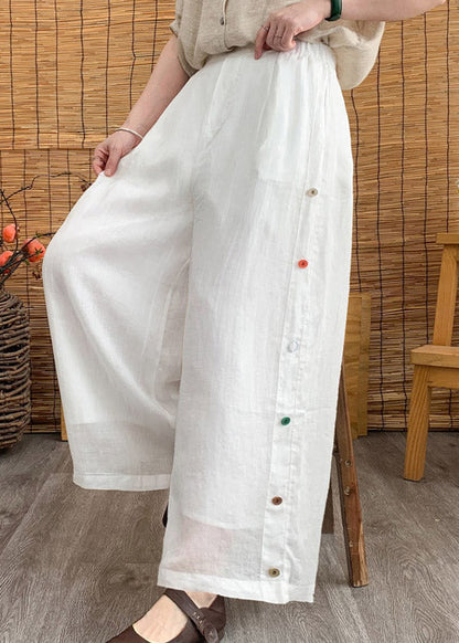 White Pockets Patchwork Linen Long Pants Summer
