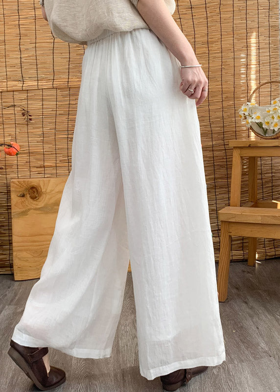 White Pockets Patchwork Linen Long Pants Summer