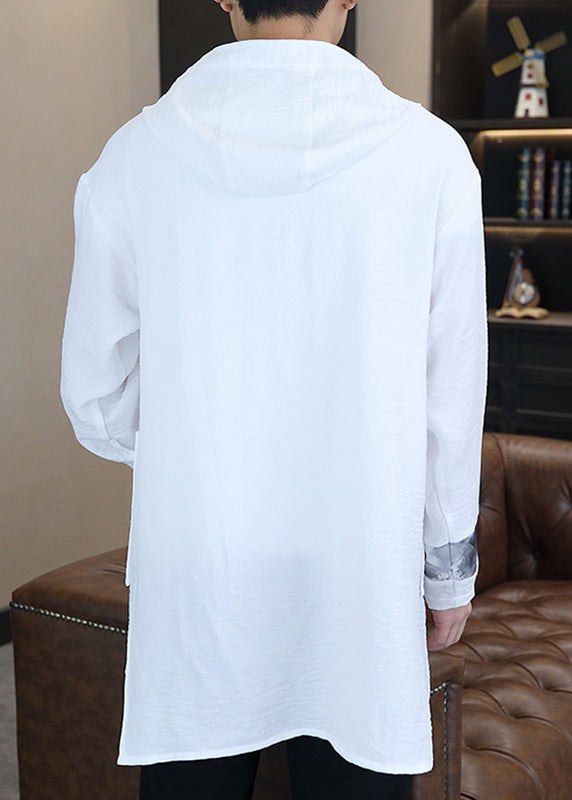 White Pockets Patchwork Hooded Coats Spring