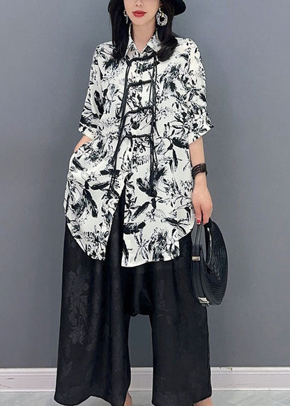 White Print Tasseled Patchwork Chiffon Shirt Top Summer