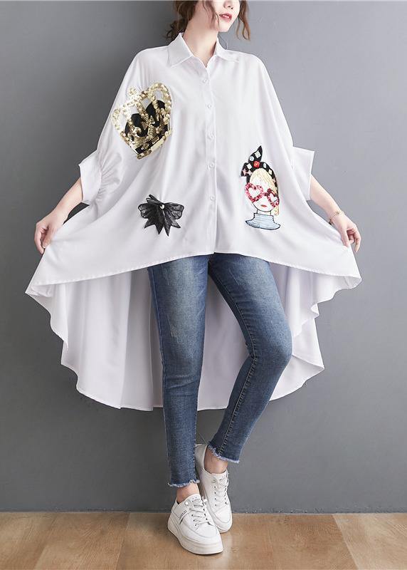 Plus Size White Spring Appliques low high design Top