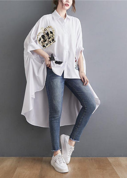 Plus Size White Spring Appliques low high design Top