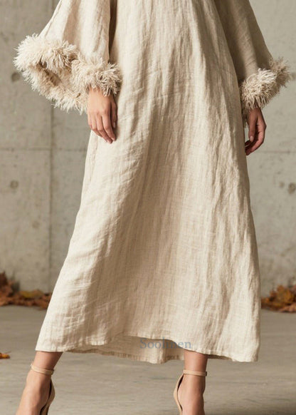 White V Neck Patchwork Faux Fur Dresses Flare Sleeve