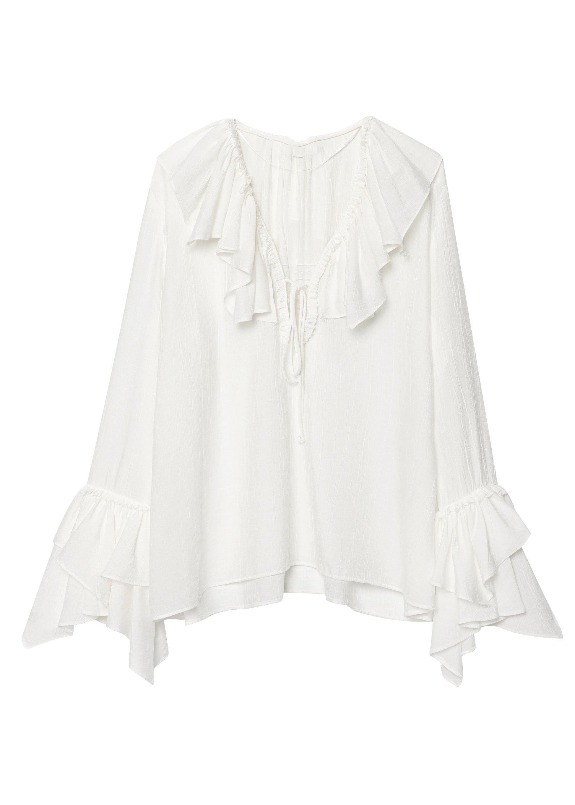 Plus Size White V Neck Ruffled Patchwork Chiffon Top Fall