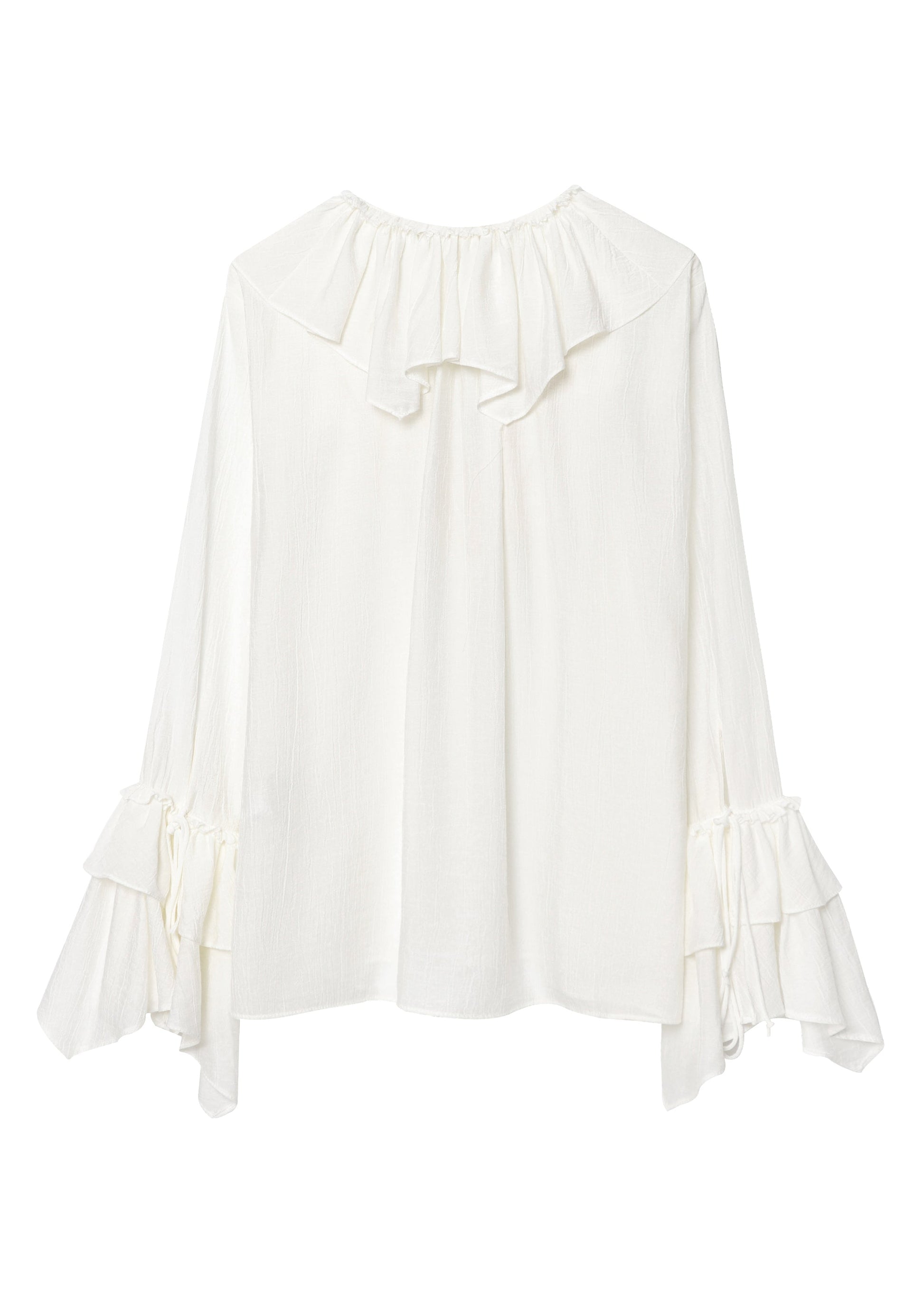 Plus Size White V Neck Ruffled Patchwork Chiffon Top Fall