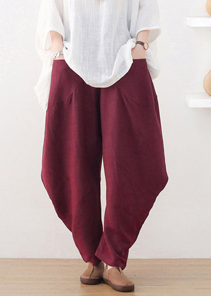 Wine Red Pockets Wide Leg Pants Fall