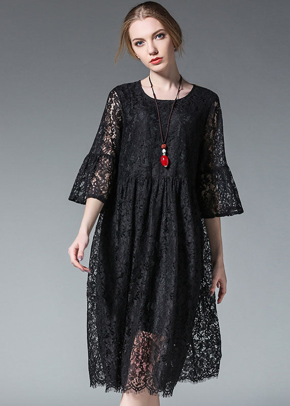 Black Hollow Out Lace Dress Spring