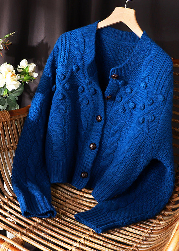 Blue Button Knit Sweater Coat Spring