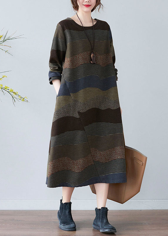 Chocolate O-neck Print Dress Spring