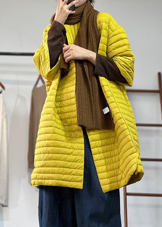 Yellow Button Pockets Patchwork Thin Parka Winter