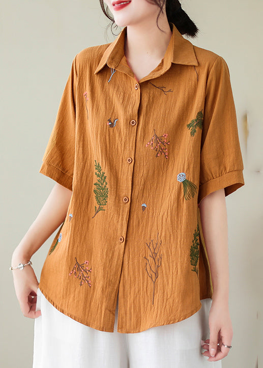 Yellow Embroideried Cotton Blouse Top Summer