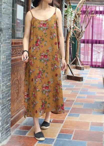 Yellow Spring Cotton Strap Dress