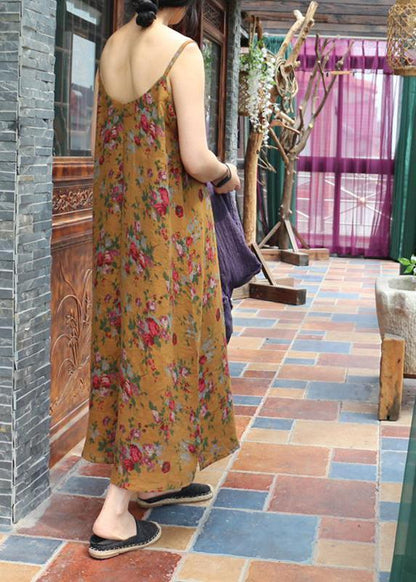 Yellow Spring Cotton Strap Dress