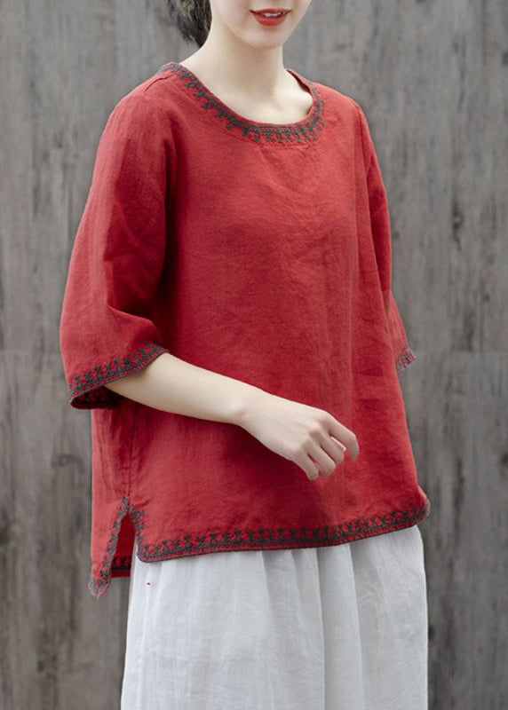 Yellow O Neck Embroidered Patchwork Cotton T Shirts Summer