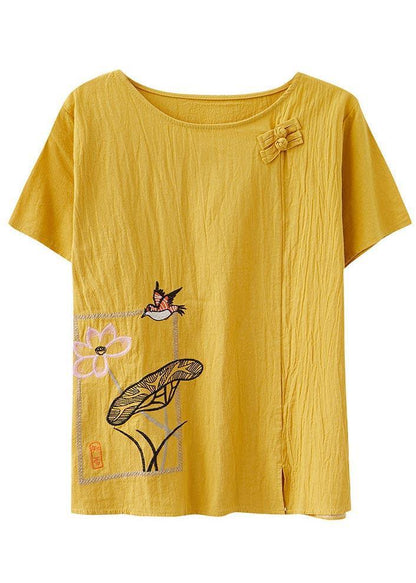 Yellow Oriental Cotton Linen Blouses Summer