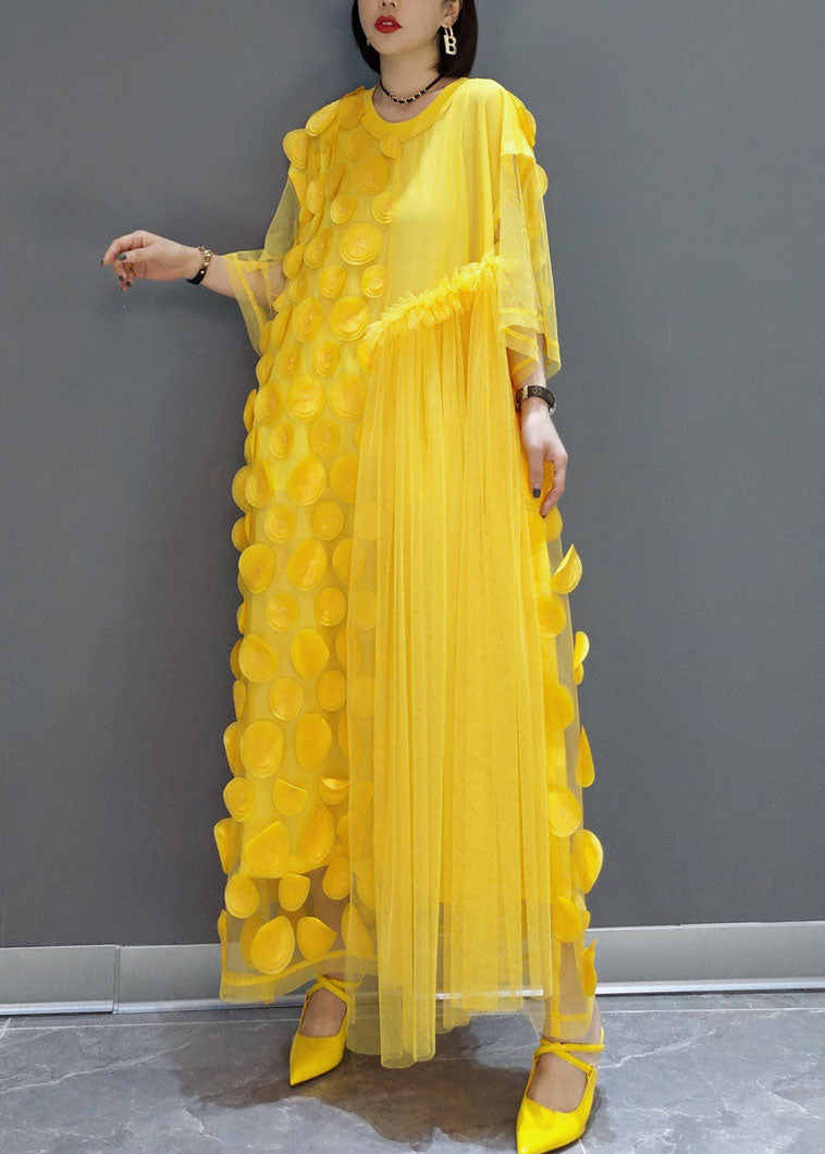 Yellow Patchwork Tulle Long Dresses Spring