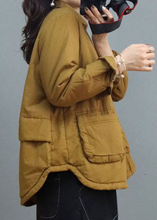 Yellow Pockets Button Fine Cotton Filled Winter Coat