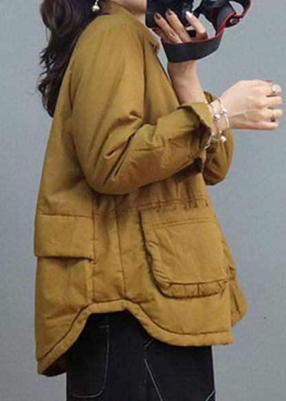 Yellow Pockets Button Fine Cotton Filled Winter Coat