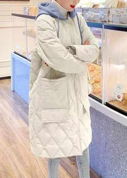 Yellow Pockets Patchwork Drawstring Button Hooded Parka Long Sleeve
