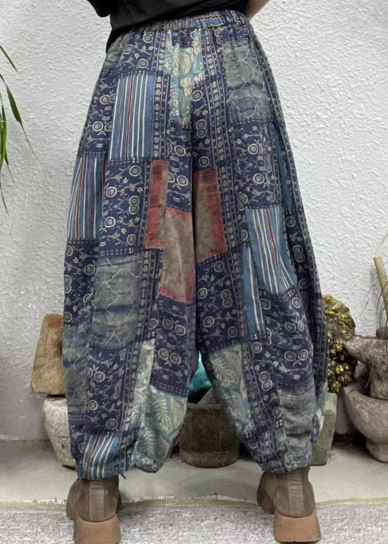 Yellow Pockets Print Elastic Waist Cotton Crop Pants Spring