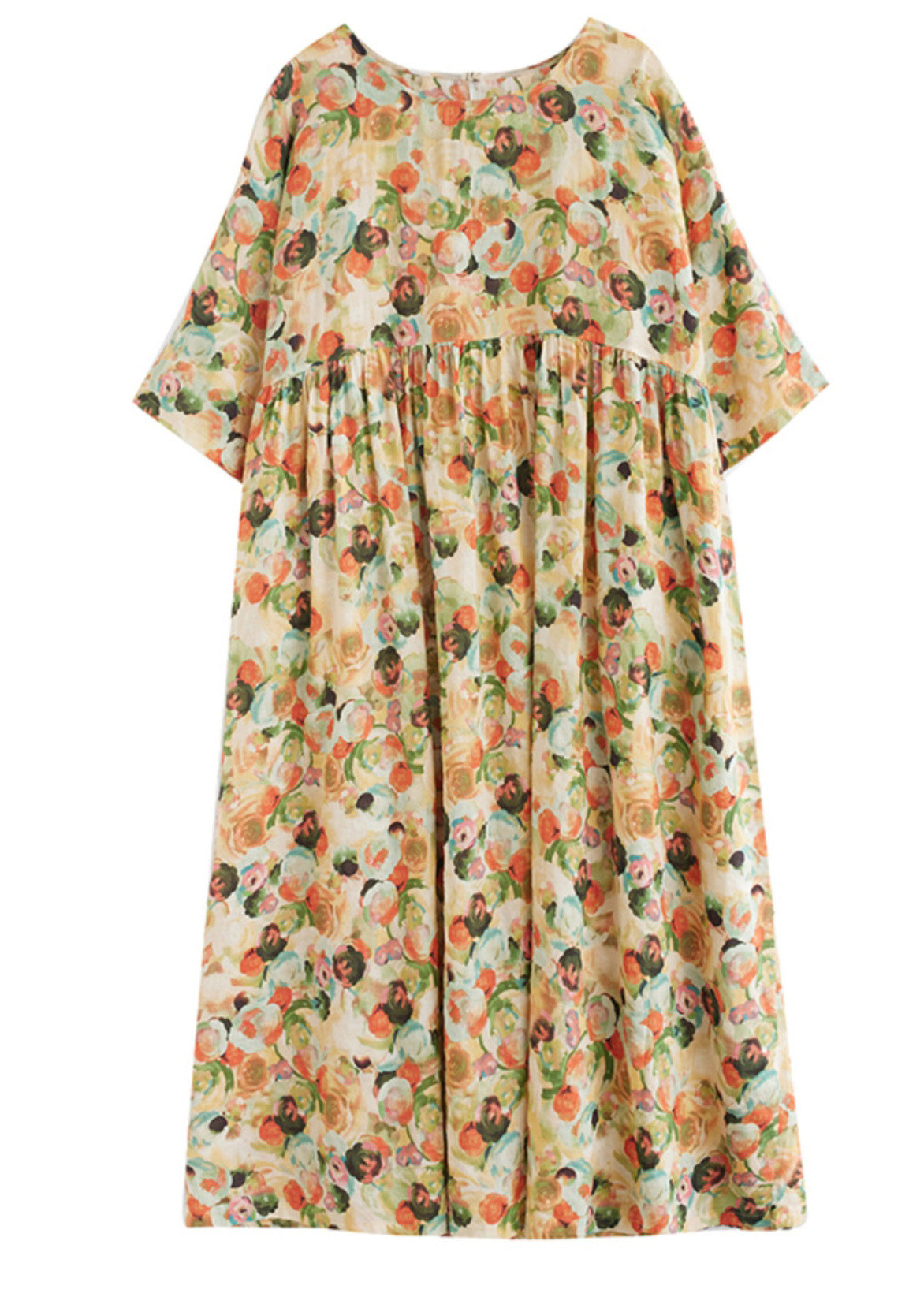 Yellow Print Patchwork Holiday Maxi Dress Short Sleeve