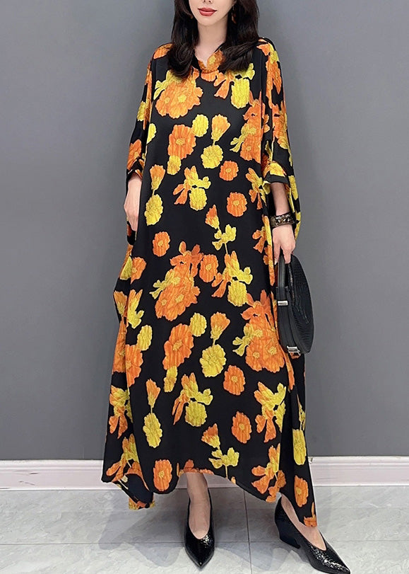 Yellow Stand Collar Maxi Dresses Spring