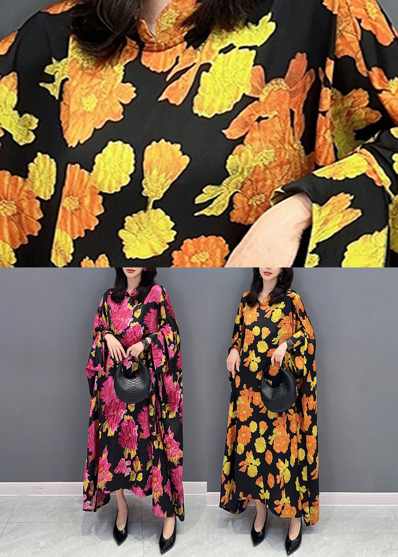 Yellow Stand Collar Maxi Dresses Spring