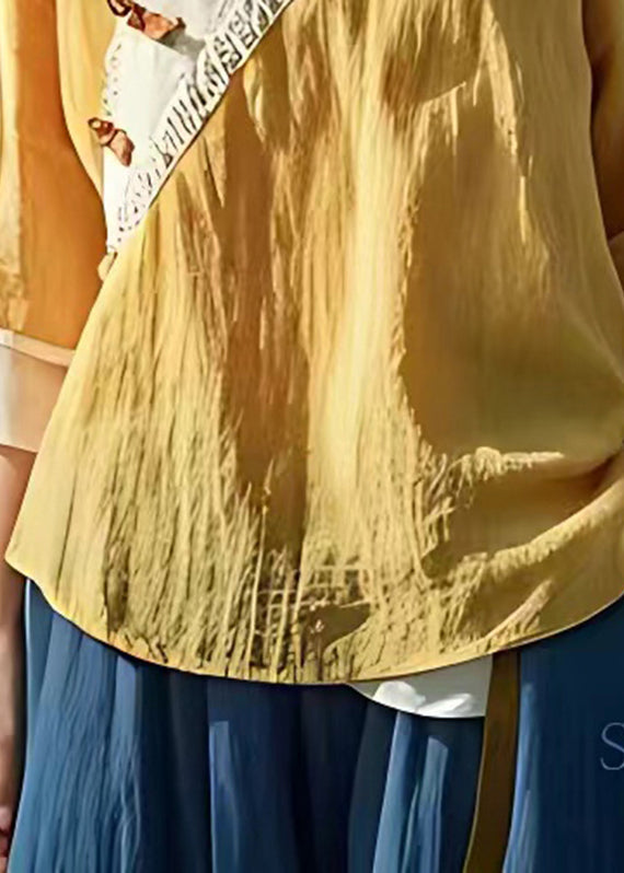 Plus Size Yellow V Neck Button Shirt Fall