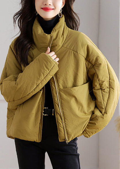 Yellow Zip Up Pockets Patchwork Parka Winter