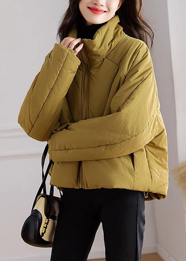 Yellow Zip Up Pockets Patchwork Parka Winter